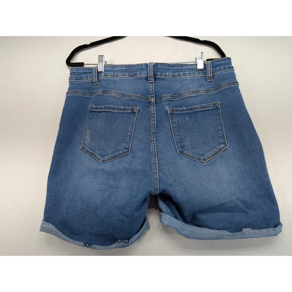 Fashion Nova‎ Distressed Denim Shorts Medium Wash High Rise Cuffed 2XL 7151